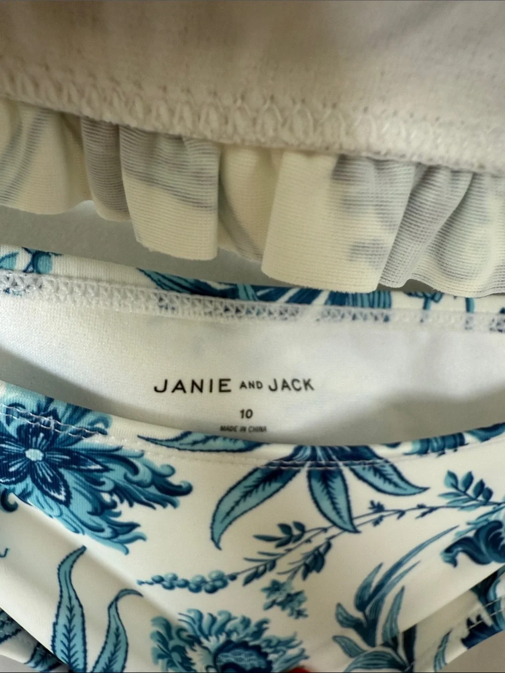 Janie and Jack White and Blue Floral Puff-Sleeve One-Piece